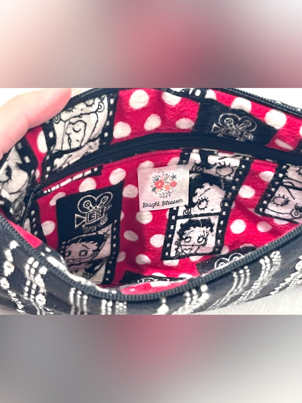 Bright Blossom Betty Boop Tooled Leather Striped Wristlet Pouch Clutch - Picture 6 of 6